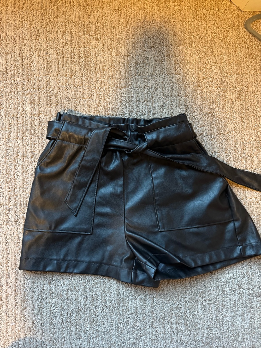 Faux Leather High-Waist Tie Shorts - Black